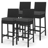 Set di 4 sgabelli da bar per esterni in vimini Garvee - Ergonomici e robusti - Struttura in rattan PE e acciaio - Per giardino e patio - 16''x17,7''x40,7'' - Nero resistente alle intemperie - nero