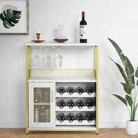 Mobile bar portabottiglie Garvee con portabottiglie rimovibile, portabicchieri, MDF e ferro, oro, per soggiorno e bar, 27,2"L x 13,8"P x 36,2"A