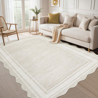 Tappeto Garvee Scalloped 8x10, moderno geometrico, lavabile, antiscivolo, antimacchia, in poliestere, per soggiorno, camera da letto, ufficio, colori neutri