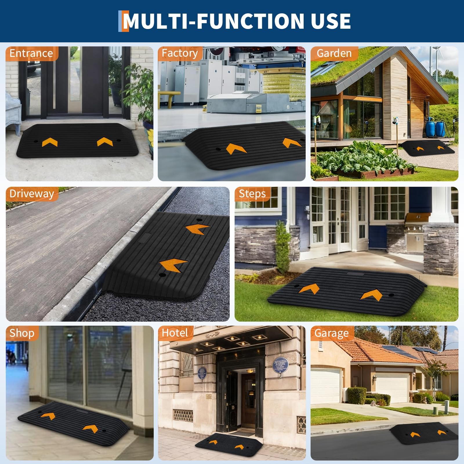 Rampa di soglia in gomma Garvee da 3,5", capacità di carico di 33.000 libbre, antiscivolo, portatile, robusta per sedie a rotelle e scooter, uso versatile, 35,5" L x 21" W x 3,5" H, nera