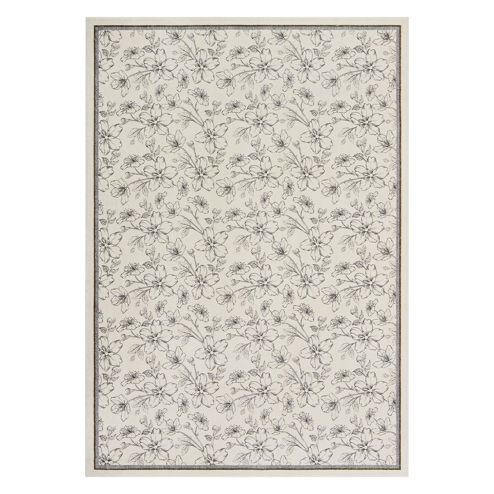 Tappeto per soggiorno Garvee 160x230cm, lavabile, a pelo corto, antiscivolo, vintage, floreale, beige, per cucina, cameretta, corridoio, sala da pranzo