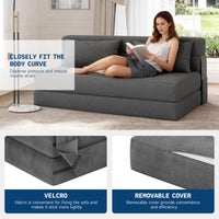 Divano letto e poltrona letto 4 in 1 Garvee, versatile e confortevole, in velluto a coste grigio scuro, per soggiorno e camera degli ospiti