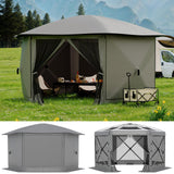 Gazebo Garvee Pop Up 12FT Esagonale con Zanzariera, Tetto Rimovibile, 6 Teli Antivento, Struttura in Acciaio, Campeggio e Feste in Giardino, Grigio - Grigio