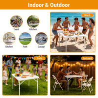 Tavolo quadrato pieghevole Garvee da 34" - Portatile, multifunzionale - Piano in plastica, struttura in metallo - Per campeggio, picnic, ufficio, feste - Bianco