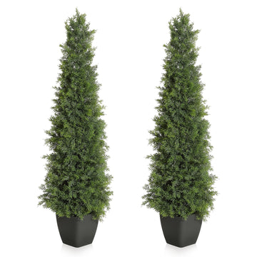 Albero di cedro artificiale Garvee da 48 pollici, resistente ai raggi UV, realistico, tronco di legno, resistente alle intemperie, set da 2, decorazione natalizia per esterni, verde