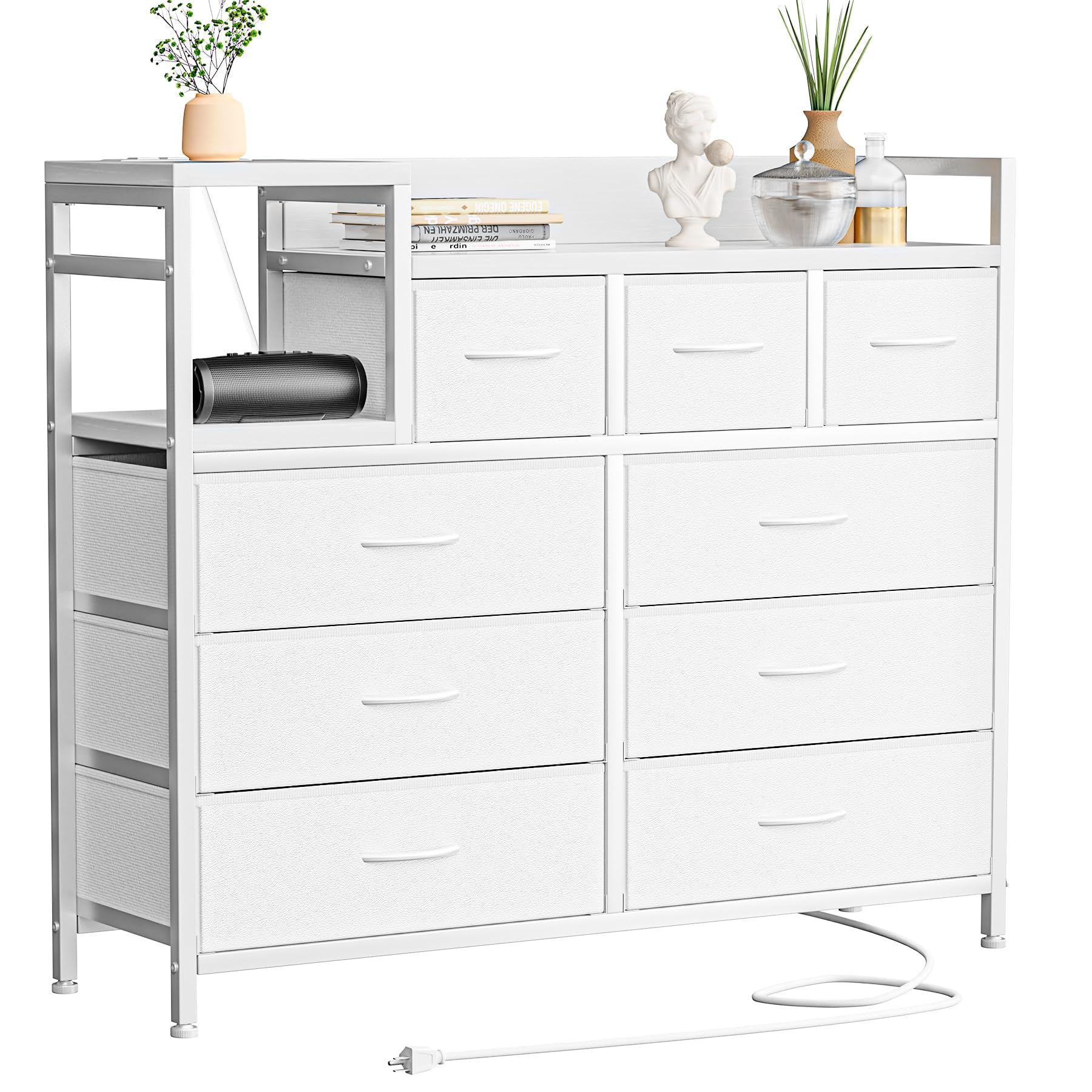 Cassettiera Garvee con 9 cassetti in tessuto, multifunzionale per camera da letto e soggiorno, 100x30x86 cm, bianco