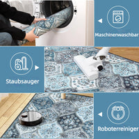 Garvee Tappeto piccolo 80 x 150 cm Tappeto vintage per ingresso, camera da letto, cucina, grigio e blu
