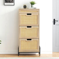 Scarpiera pieghevole Garvee con 3 cassetti e 1 cassetto, organizer per scarpe in rattan per corridoio e soggiorno, in rovere, salvaspazio