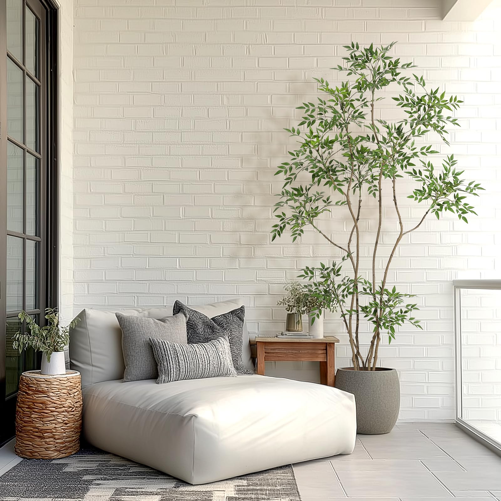 Pianta artificiale da interno Garvee, albero Nandina da 2,1 m con vaso bianco, realistica, facile da pulire, in plastica, decorazione per soggiorno e ufficio