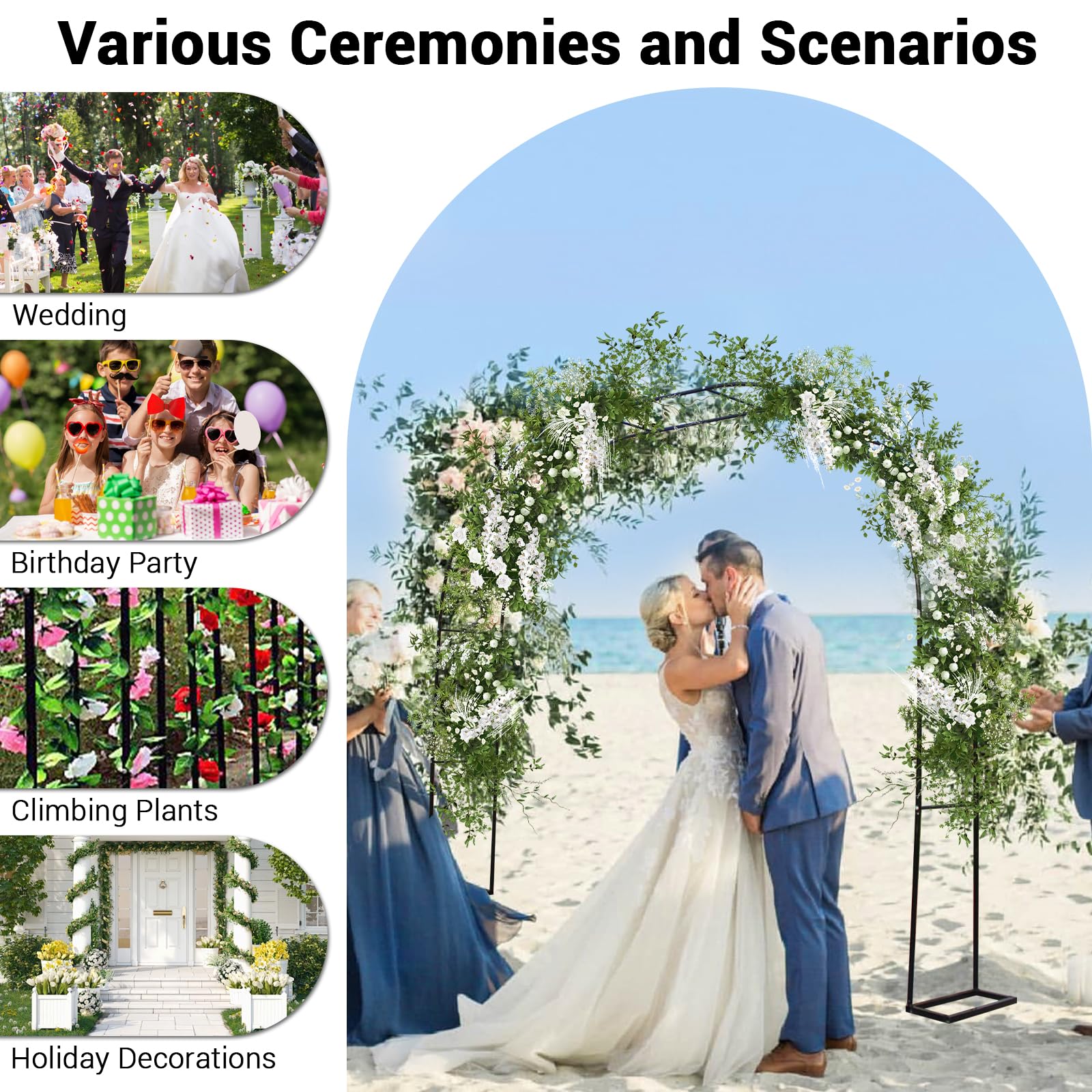 Pergola ad arco da giardino Garvee 9,8 piedi x 7,2 piedi Cancello da giardino in metallo antiruggine nero per matrimoni e giardino