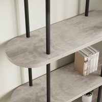 Libreria ad arco Garvee da 71" con 5 ripiani, struttura in metallo, colore nero e grafite, per soggiorno e ufficio, robusta e versatile.