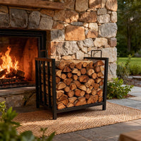 Portalegna in metallo Garvee, nero, portatile con maniglie per camino, braciere, stufa a legna, 17,5x11,8x15,7