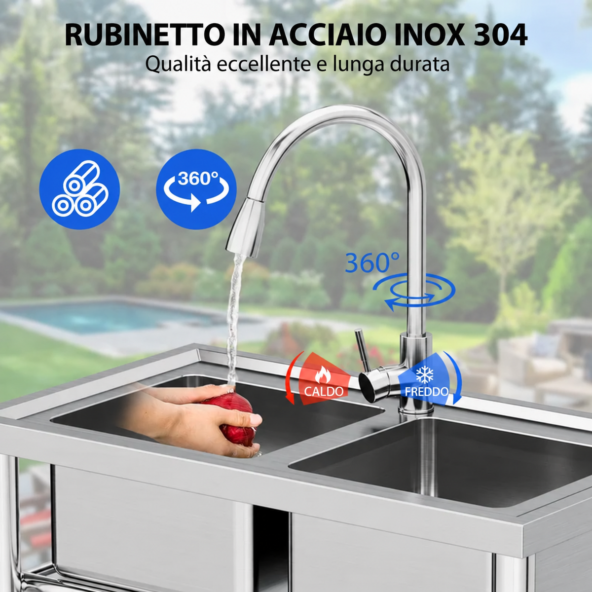 GARVEE Lavello Commerciale Autoportante 53 x 53 x 84 cm in Acciaio Inox, Vasca Singola con Paraspruzzi e Ripiano, Senza Rubinetto