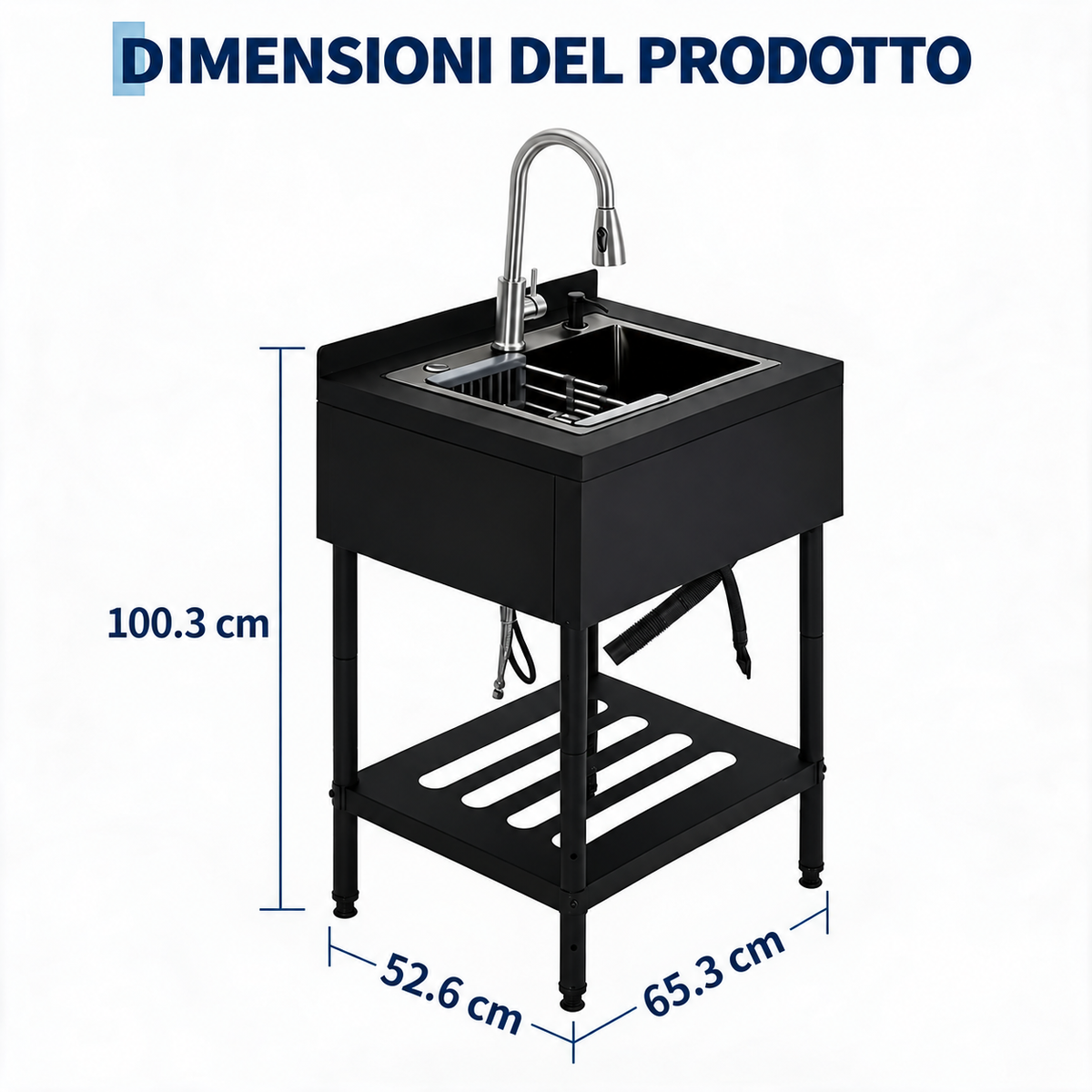 Garvee Lavello in acciaio inox Garvee 65x53x100 cm – Lavello singolo freestanding per cucina, lavanderia ed esterni – Struttura e vasca nere