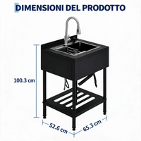 Garvee Lavello in acciaio inox Garvee 65x53x100 cm – Lavello singolo freestanding per cucina, lavanderia ed esterni – Struttura e vasca nere