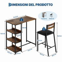 Set da Pranzo Garvee 3 Pezzi con Mensole, Tavolo 91,4 cm e 2 Sedie Imbottite, Design Salvaspazio, Melamina Resistente, Cuscini in Pelle PU, per Cucina e Sala da Pranzo
