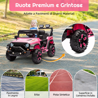 Auto elettrica per bambini Garvee con batteria potenziata da 12 V 7 Ah, 3 velocità, 2 modalità di funzionamento, telecomando 2.4G, luci LED, Bluetooth, cinture di sicurezza, rosa per bambini da 3 a 8 anni