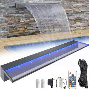 Garvee Fontana da Parete Esterna 91,4 cm in Acciaio Inox con Striscia LED Multicolore, Controllo Remoto, Montaggio Flessibile per Giardini e Patio