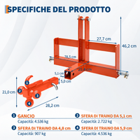 Garvee Ricevitore Gancio 3 Punti Cat. 1, 2, 3 - Palline e Gancio Acciaio Resistente per Trattori Agricoli