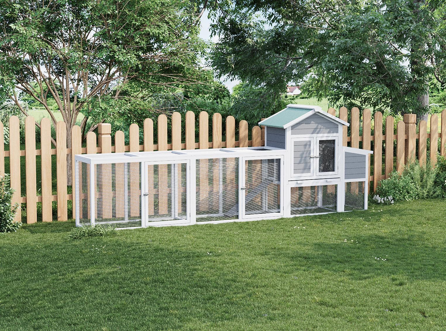 Pollaio Garvee grande con recinto, tetto in asfalto resistente alle intemperie, vassoio scorrevole, nido, legno di abete rosso per 4-6 polli, area esterna