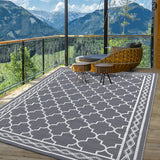 Garvee Tappeto Reversibile 152x244 cm Impermeabile Leggero Portatile Plastica Paglia Campeggio Patio Blu - Grey/White