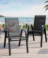 Set di 4 sedie da giardino Garvee, impilabili, leggere, in materiale Teslin traspirante, resistenti alle intemperie, nere, per giardino e piscina, 24,2"P*23,6"W*37,8"H - Nero
