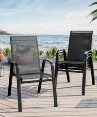 Set di 4 sedie da giardino Garvee, impilabili, leggere, in materiale Teslin traspirante, resistenti alle intemperie, nere, per giardino e piscina, 24,2"P*23,6"W*37,8"H