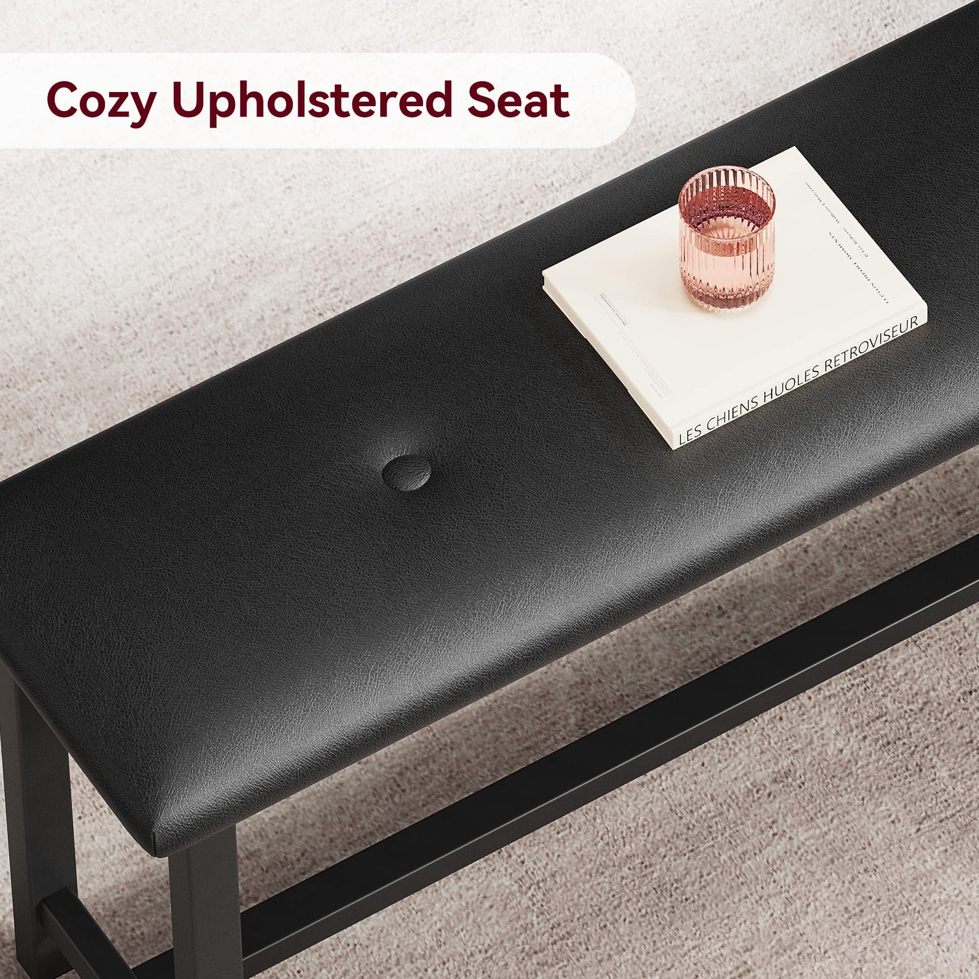 Set da pranzo Garvee per 4 persone con 2 panche imbottite, tavolo da cucina rettangolare, robusto MDF e acciaio, salvaspazio, impermeabile, grigio retrò, piccoli spazi