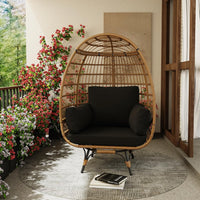 Garvee Sedia a Uovo Girevole 360° in Rattan PE Oversize con Cuscino Imbottito per Giardino e Balcone, 96x75.4x145.3 cm, Resistente all'Acqua e UV