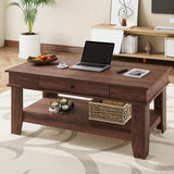 Garvee Tavolino da Caffè Grande 120 cm con Cassetto e Ripiano, Gambe a L, Legno, Design Moderno, Soggiorno, Marrone - Marrone
