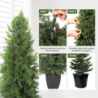 Albero di cedro artificiale Garvee da 48 pollici, resistente ai raggi UV, realistico, tronco di legno, resistente alle intemperie, set da 2, decorazione natalizia per esterni, verde
