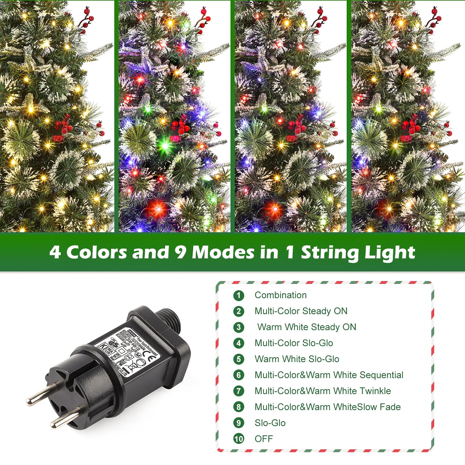 Albero di Natale Artificiale Garvee 4 Piedi con 150 LED Bianco Caldo/Multicolore, 8 Modalità, Fibra Ottica e Base Trasparente