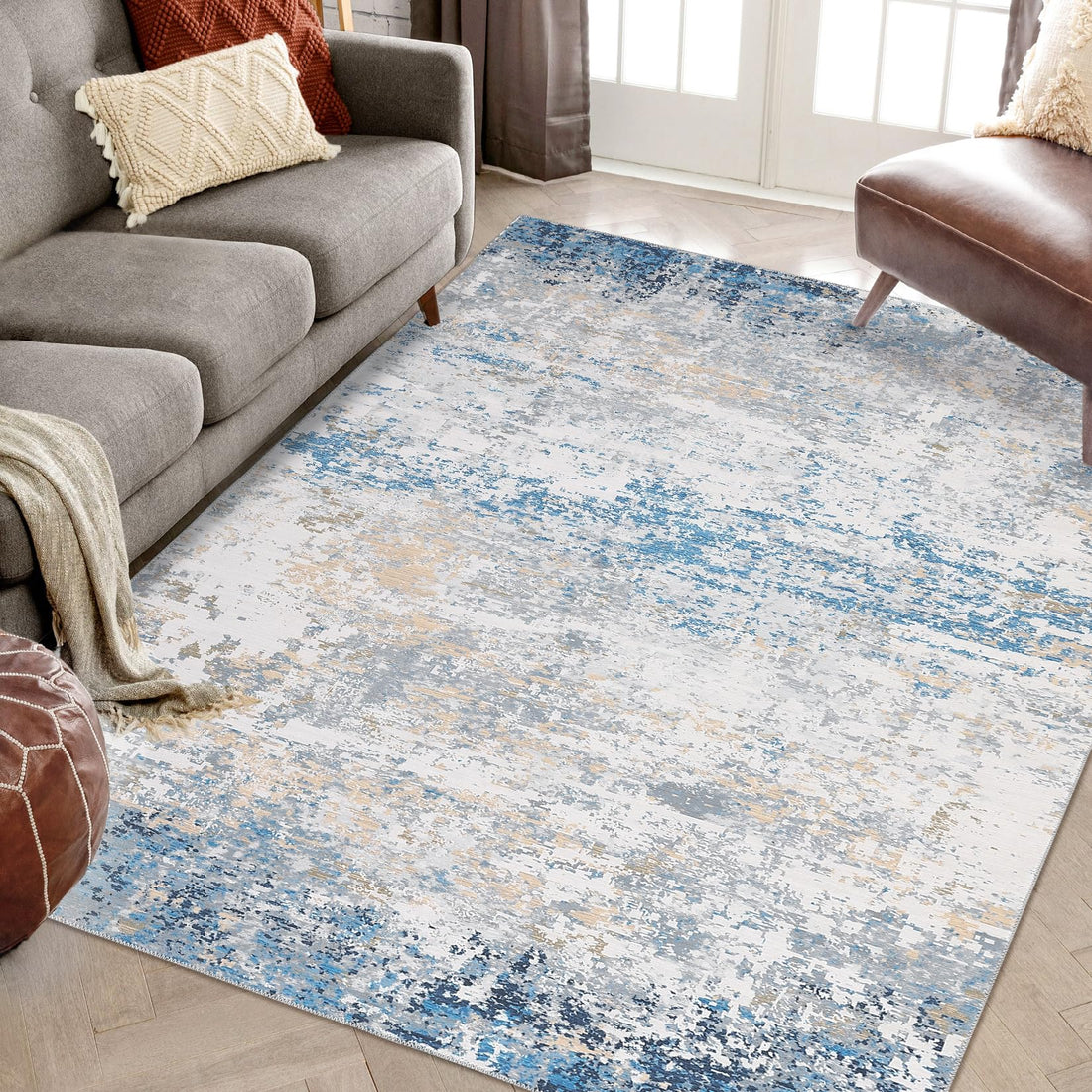 GARVEE Tappeto moderno astratto grande 160x230cm grigio blu | Resistente alle macchie, antiscivolo e morbido | Per sala da pranzo e cameretta dei bambini