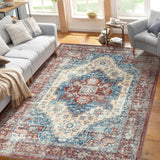 Tappeto tradizionale vintage Garvee, design orientale, antiscivolo, lavabile, 160x230 cm, ruggine, per soggiorno e sala da pranzo - Rosso mattone