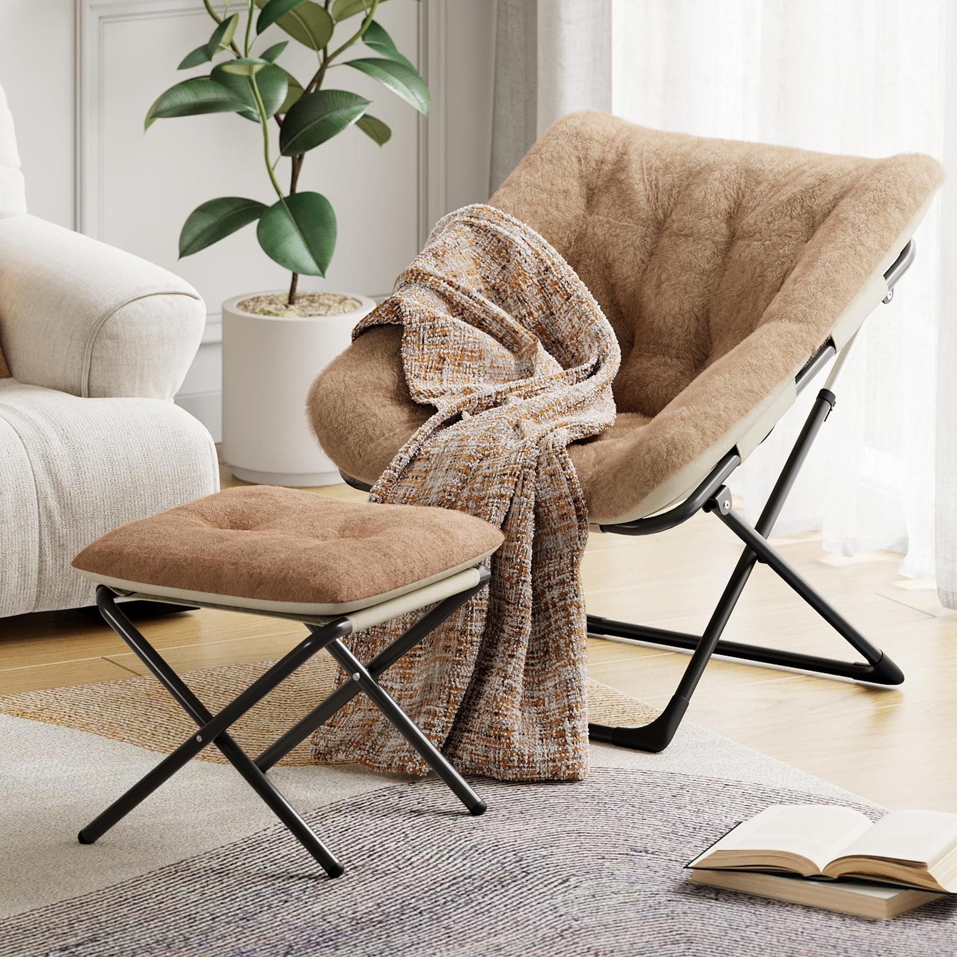 Garvee Comfy Chair Poltrona lounge oversize in pelliccia sintetica con struttura in metallo pieghevole per soggiorno e camera da letto multicolore