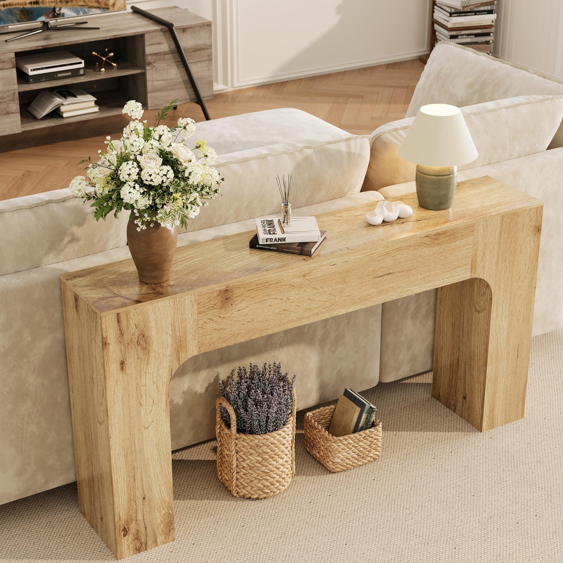 Tavolo consolle Garvee da 63 pollici in stile rustico, tavolo da divano in legno, robusto, sottile, per corridoio, soggiorno, marrone rustico