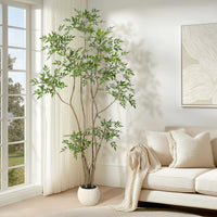 Pianta artificiale da interno Garvee, albero Nandina da 2,1 m con vaso bianco, realistica, facile da pulire, in plastica, decorazione per soggiorno e ufficio