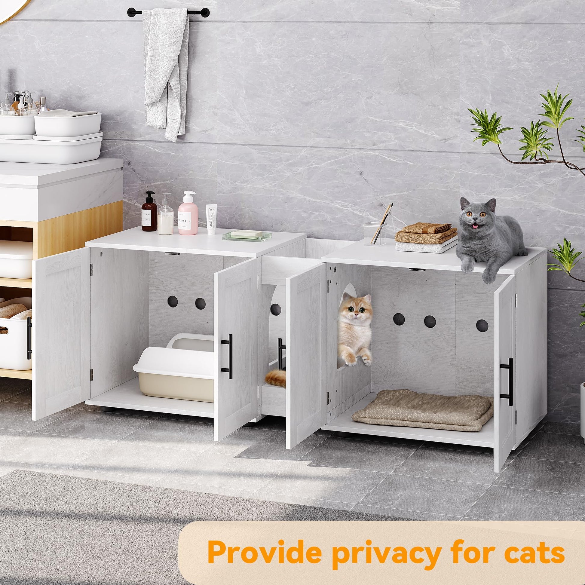 Garvee Litter Box Enclosure, cuccia per gatti a due stanze con mobili integrati per soggiorno, 55"L, bianca