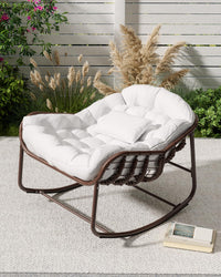 Sedia a dondolo da esterno Garvee Papasan, in vimini, con cuscino e struttura in metallo, per balcone, giardino, soggiorno, ergonomica, resistente alle intemperie, in rattan, in textilene resistente ai raggi UV