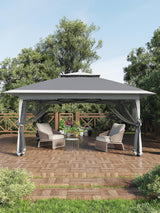 Gazebo pieghevole Garvee 13x13FT con zanzariera, struttura in acciaio robusto, giardino e patio, argento - Argento