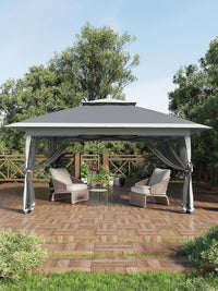 Gazebo pieghevole Garvee 13x13FT con zanzariera, struttura in acciaio robusto, giardino e patio, argento