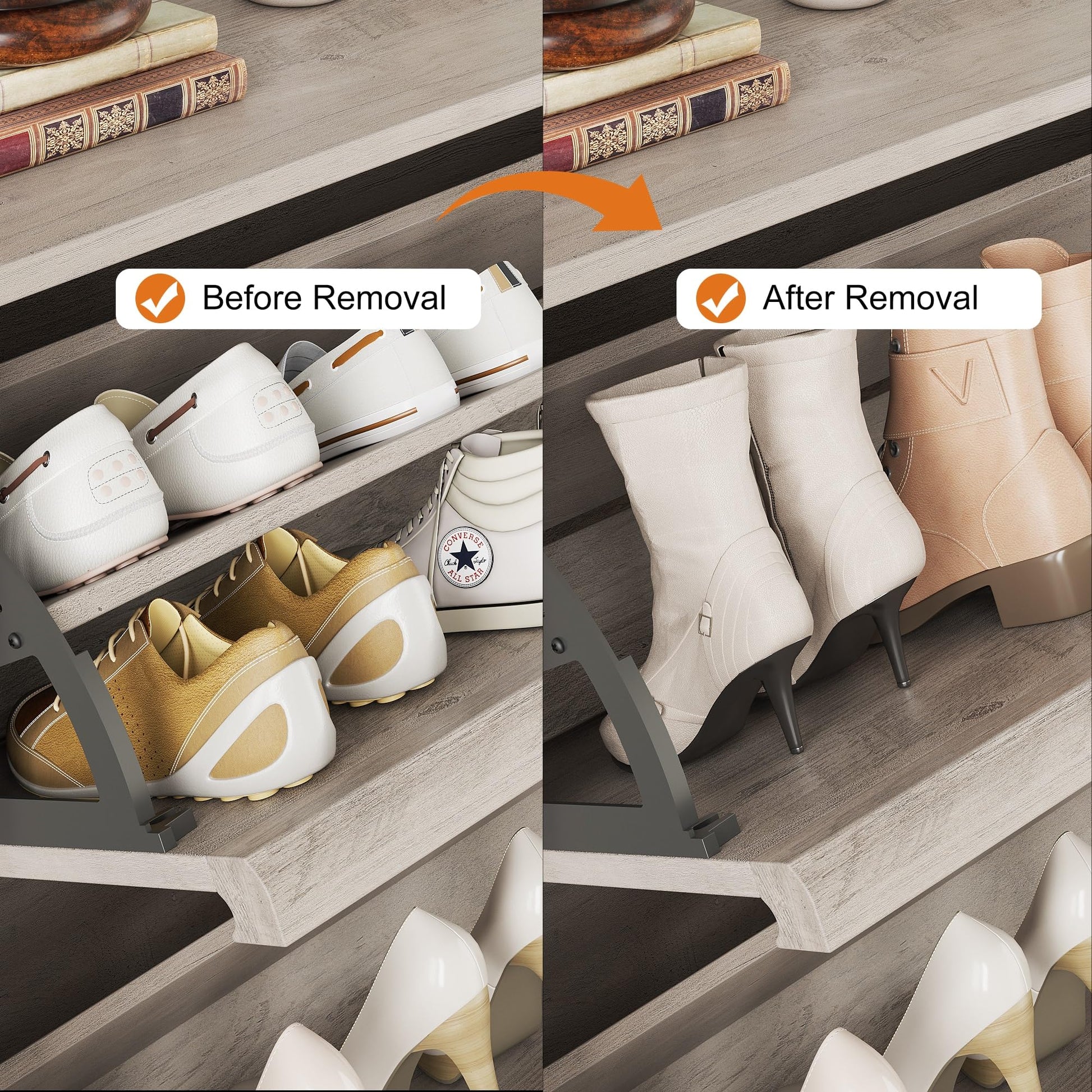 Scarpiera Garvee con 2 cassetti a scomparsa, ripiano regolabile, legno MDF, salvaspazio, robusta, grigia, per corridoio e soggiorno