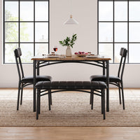 Set da pranzo Garvee per 4 persone con panca e sedie imbottite, robusto, salvaspazio, marrone, ideale per stanze piccole