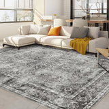 Tappeto lavabile Garvee 160x230cm Tappeto retrò vintage a pelo corto per soggiorno, camera da letto, sala da pranzo, grigio, antiscivolo, morbido, grande - Grigio