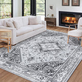 Tappeto tribale persiano GARVEE 200x290cm grigio, lavabile, antiscivolo, morbido, grande, stampato, non felpato, soggiorno e camera da letto - Grigio