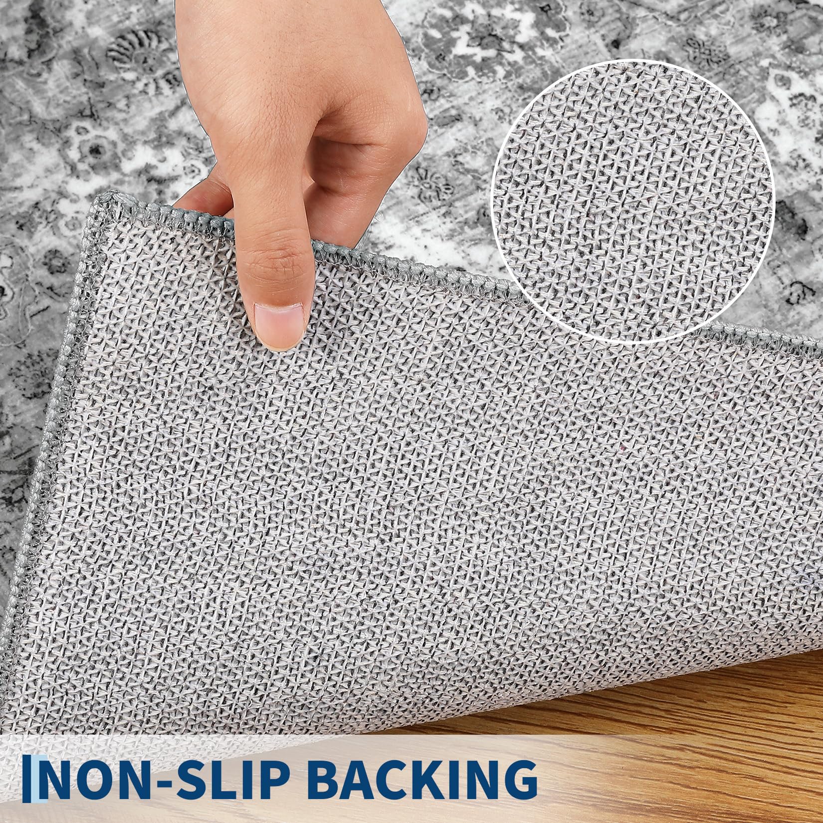 Tappeto vintage Garvee 120x170cm, lavabile, antiscivolo, stile boho, per soggiorno, camera da letto, sala da pranzo, grigio