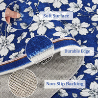 Tappeto Garvee lavabile per soggiorno con motivo floreale vintage, pelo corto, antiscivolo, morbido, grande, 160x230 cm, blu
