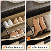 Scarpiera Garvee per corridoio con 4 scomparti a ribalta, gambe in metallo, regolabile, legno di quercia, stretta, indipendente, naturale