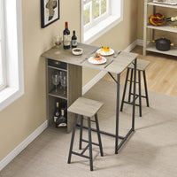 Set tavolo e sedie da bar rustico Garvee, 3 pezzi con contenitore, cuscini ergonomici, struttura in metallo per appartamento e bar, compatto, impermeabile