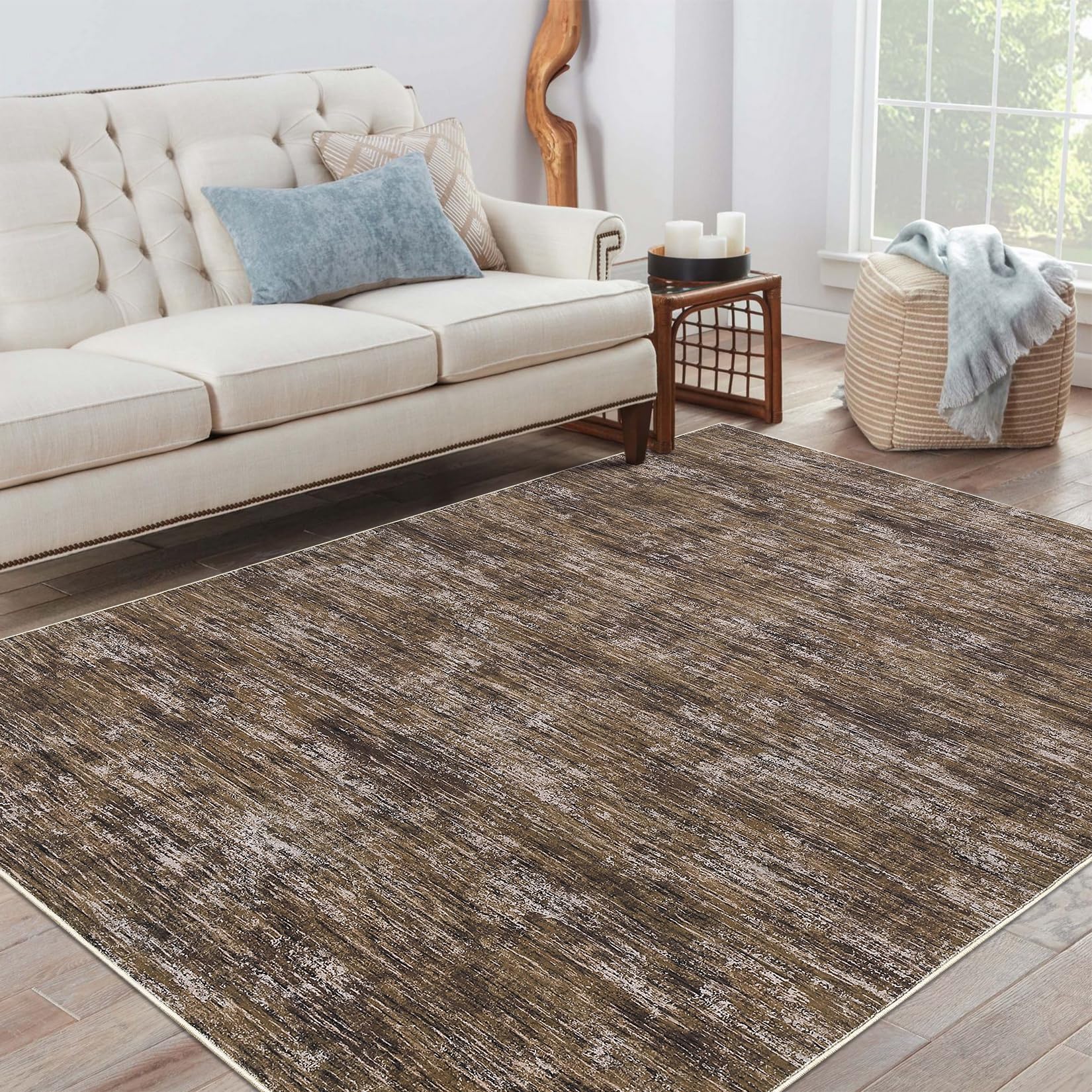 Tappeto moderno Garvee 160x230 cm marrone per soggiorno, camera da letto, ufficio, sala da pranzo, lavabile in lavatrice, antiscivolo, pieghevole